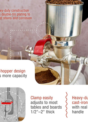 Victoria Manual Cast Iron Grain Mill with High Hopper, Premium Corn-Grinding Mill and Grain Grinder, Made in Colombia