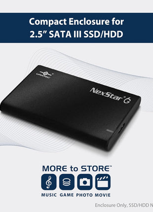 Vantec NexStar 6G, 2.5" SATA III to USB 3.2 Gen1 External SSD/HDD Enclosure, ID: Black (NST-268S3-BK)