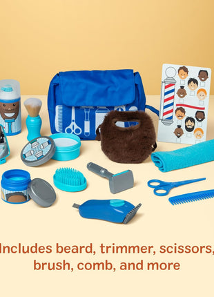 Melissa & Doug Barber Shop Pretend Play Set for Kids (16 Piece) – Shaving Toys, Wearable Beard & Grooming Accessories – Role Play Kit for Boys & Girls Ages 3+