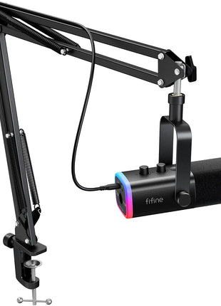 FIFINE XLR/USB Gaming Microphone Set, Dynamic PC Mic for Streaming Podcasting, Computer RGB Mic Kit with Boom Arm Stand, Mute Button, Headphones Jack, for Recording Vocal Voice-Over-AmpliGame AM8T