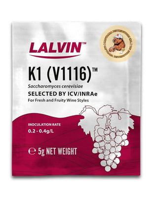 Lalvin K1-V1116 Wine Yeast (5 Pack) - Make Wine Cider Mead Kombucha At Home - 5 g Sachets - Saccharomyces cerevisiae - Sold by CAPYBARA Distributors Inc. | Make Wine Cider Mead Kombucha At Home, 5 g Sachets, Saccharomyces cerevisiae