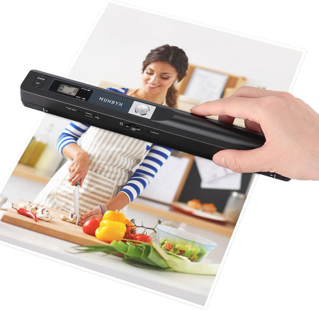 MUNBYN Portable Scanner, 900 DPI Handheld Wand Scanner, A4, 16GB SD, Black | A4 document/photo scanning, JPG/PDF output, flat scanning, USB transfer to PC/laptop, 16GB SD card included, no driver needed
