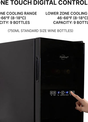Koolatron 18 Bottle Dual Zone Wine Cooler, Black Thermoelectric Wine Fridge, 1.7 cu. ft (48L), Freestanding Wine Cellar, Red, White, Sparkling Wine Storage for Home Bar, Kitchen, Apartment, Condo