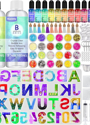 IGaiety Resin Alphabet Mold Starter Kit 169 Pcs Letter Silicone Keychain Molds Reversed Backward Number Molds with Epoxy Resin Pigments Tools for Beginners Adults Jewelry Pendant