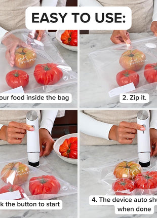 Chef Preserve Compact Vacuum Sealer for Food (Vacuum Sealer Machine + 30 Reusable Vacuum Bags) Powerful Handheld Vacuum Sealer Machine, Seal Meal Saver, Portable Food Sealer