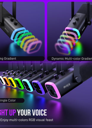 FIFINE AmpliGame AM8 USB/XLR Dynamic Microphone for Gaming Streaming | Podcast Mic with RGB Light, Mute Button, Headphones Jack, Desktop Stand, for Vocal Recording Singing YouTube