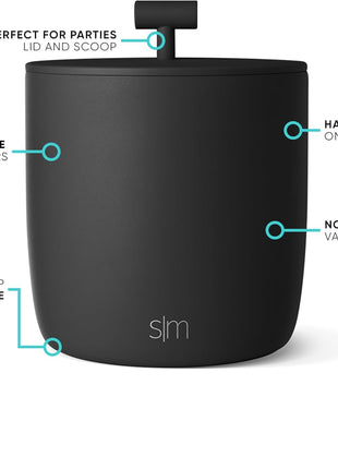 Simple Modern Vacuum Insulated Ice Bucket with Lid and Scoop | for Cocktail, Champagne, Wine, Beer, & Hosting | Stainless Steel 100oz Capacity for Large Parties | Rocks Collection | Midnight Black