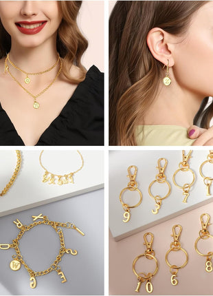LEOBRO Letter Charms, 376 Pcs Gold Charms for Jewelry Making, Bracelet Necklace Charm & Jump Rings, Jewelry Making Supplies, Gold