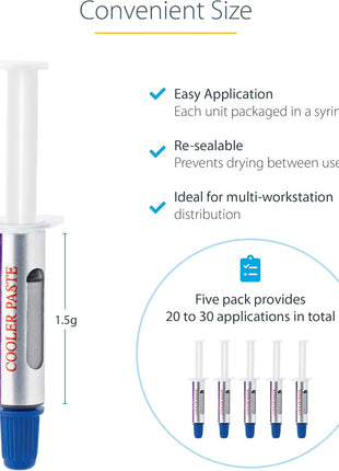 StarTech.com Thermal Paste, Metal Oxide Compound, Pack of 5 Re-sealable Syringes (1.5g / Each), CPU/GPU Thermal Grease Paste (SILV5-THERMAL-PASTE)