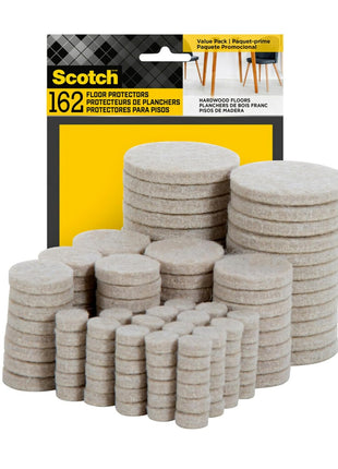 Scotch Felt Pads 162 PCS Beige, Felt Furniture Pads for Protecting Hardwood Floors, Round, Assorted Sizes Value Pack, Self-Stick design, Protecting from nicks, dents and scratches (SP845-NA)
