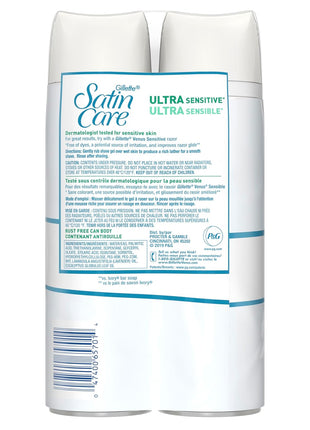 Gillette Satin Care Ultra Sensitive Shave Gel for Women, Pack of 2, 7oz Each, Frangrance Free