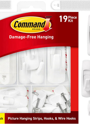 Command Variety Pack, Picture Hanging Strips, Wire Hooks and Utility Hooks, Damage Free Hanging Variety Pack for Up to 19 Items, 1 Kit, White