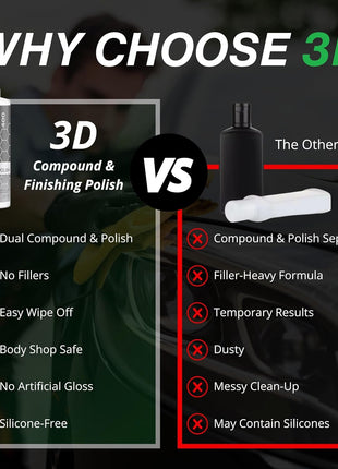 3D One Car Scratch & Swirl Remover Hybrid Rubbing Compound & Polish Buffing Compound for True Paint Correction 16oz Made in USA