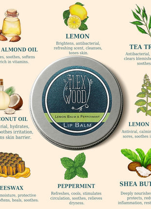 The Ilex Wood   All Natural Lip Balm   Lemon Balm and Peppermint   Cold Sore Treatment for Lips, Palm Oil Free, Cruelty Free, Plastic Free, Moisturising Lip Balm, Handcrafted   10ml (0.34 fl oz)
