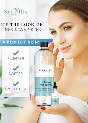 Hyaluronic Acid Serum 16 fl oz And 2 fl oz, Made From Pure Anti Aging/Wrinkle, Ultra Hydrating Moisturizer That Reduces Dry Skin Manufactured In USA