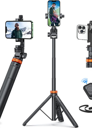 EUCOS 62" Phone Tripod, Tripod for iPhone & Selfie Stick with Remote | Extendable Cell Phone Stand & Ultimate Phone Holder, Solidest Phone Stand Compatible with iPhone/Android