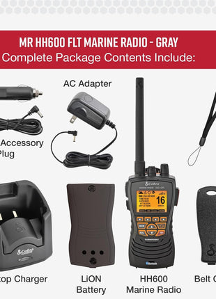 Cobra MR HH600FLTBTGPS Handheld Floating VHF Marine Radio – 6 Watt, GPS, Bluetooth, Submersible, Noise Cancelling Mic, Backlit LCD Display, Memory Scan, Grey