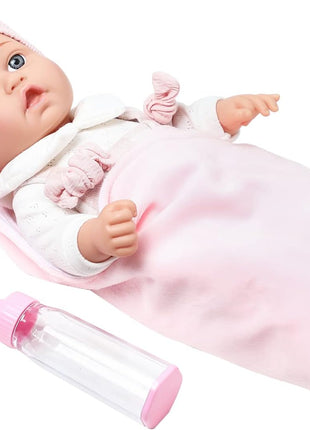Enjoyin 12'' Baby Doll in Gift Box with Pink Cloths, Pacifier, 13''x13'' Microfabric Blanket, and Feeding Bottle. Gift Idea for Ages 3+