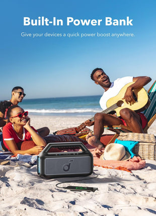 Soundcore Boom 2 By Anker, Outdoor Speaker, 80W, Subwoofer, BassUp 2.0, 24H Playtime, IPX7 Waterproof, Floatable, RGB Lights, USB-C, Custom EQ, Bluetooth 5.3, Portable for Camping and Beach - Black