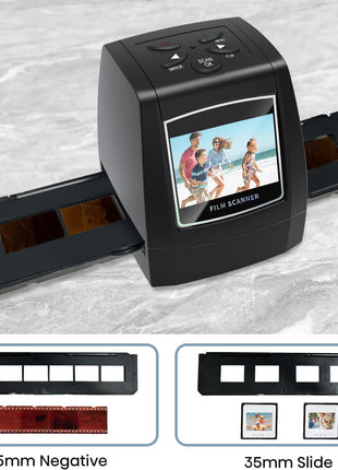 Mini Digital Film & Slide Scanner – Converts 35mm Negatives & Slides to JPEG Photo – Includes 2.4 LCD Screen – Easy Load Film Adapters
