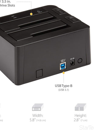 StarTech.com Dual-Bay USB 3.1 to SATA Hard Drive Docking Station, USB 3.1 (10 Gbps), External 2.5/3.5 inch SATA I/II/III, SSD/HDD Docking Station, Hot-Swap Hard Drive Bay, Top-Loading (SDOCK2U313)