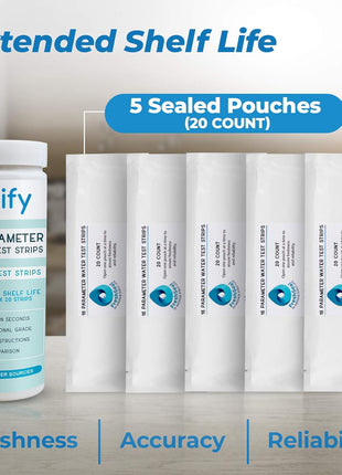 Varify 17in1 Complete Drinking Water Test Kit - 100 Strips  2 Bacteria Tester Kits - Well, Tap, Home, City Water Testing Strip for Lead, Alkaline, Chlorine, Hardness, Iron, Fluoride, Copper & More