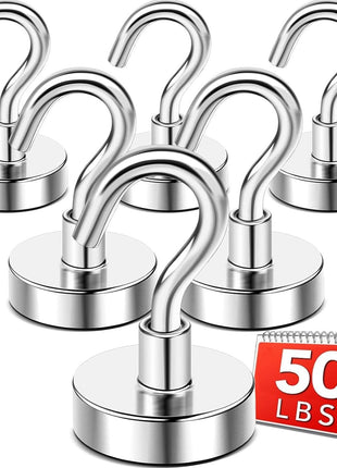 DIYMAG Magnetic Hooks, 50lbs Heavy Duty N52 Rare Earth Magnets with Hook 2025 Cruise Cabin Ship Essentials for Fridge Hanging Classroom Beach Vacation Kitchen Grills Home Must Have 6 Pack