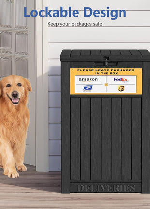 Package Delivery Box for Outside with Sign, 48 Gallon Storage with Lockable Secure, Large Double Wall Resin Outdoor Package Delivery Waterproof