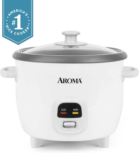 AROMA Rice Cooker, 3-Cup (Uncooked) / 6-Cup (Cooked), Small Rice Cooker, Oatmeal Cooker, Soup Maker, Auto Keep Warm, 1.5 Qt, White, ARC-393NG