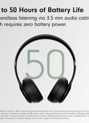 Beats Solo 4 - Wireless On-Ear Bluetooth Headphones, Up to 50-Hour Battery Life, Ultra-Lightweight Comfort, Powerful and Balanced Sound, Apple & Android Compatible - Matte Black