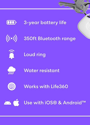 Life360 Tile - Bluetooth Tracker, Keys Finder and Item Locator for Keys, Bags and More. Phone Finder. Both iOS and Android Compatible. 1-Pack (White)