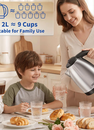 DEZIN Electric Kettle Upgraded, BPA Free 2L Stainless Steel Tea Kettle, Fast Boil Water Warmer with Auto Shut Off and Boil Dry Protection Tech for Coffee, Tea, Beverages