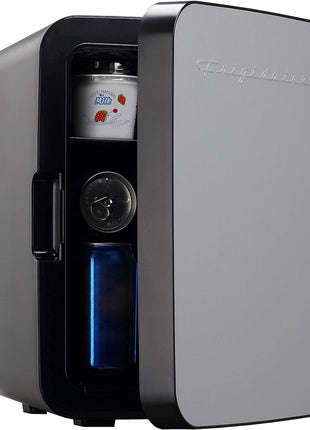 Frigidaire Portable 10L, 15-can Mini Fridge Brushed Stainless Steel 110V (AC) Wall outlet. Plugs into a 12V Car adapter or home outlet. EFMIS183-B-SS (Renewed)