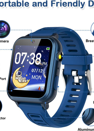 Cosjoype Kids Game Smart Watch for Kids with 39 Puzzle Games HD Touch Screen Camera Music Player Pedometer Alarm Clock Calculator Flashlight 12/24hr Kid Watch Gift for 4-12 Year Old Boys Toys for Kid