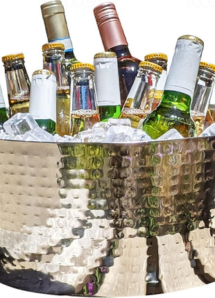 BREKX Insulated Hammered Stainless Steel Beverage Tub & Ice Bucket, 12QT | Double-wall insulated tub keeps beer, wine and champagne chilled. Double-hinged handles make carrying easier.