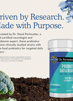 Garden of Life Dr Formulated Once Daily 3-in-1 Complete Prebiotics, Postbiotics & Probiotics for Women and Men - PRE + PRO + POSTBIOTIC Supplement for Gas & Bloating - 50 Billion CFU, 30 Day Supply