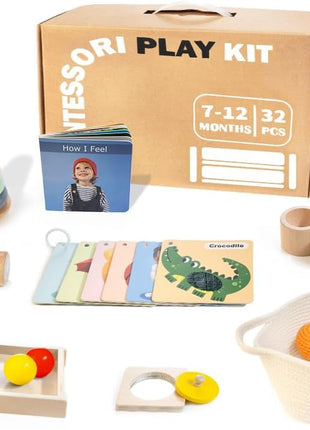WOODMAM Montessori Toys for Babies 7-12 Months, 9 in 1 Educational Play Kit | Baby Toys 7-12 Months, Object Permanent Box, Stacking Cups, Mirror Puzzle, Ring Stacker, Baby Learning Toys, Baby Gifts