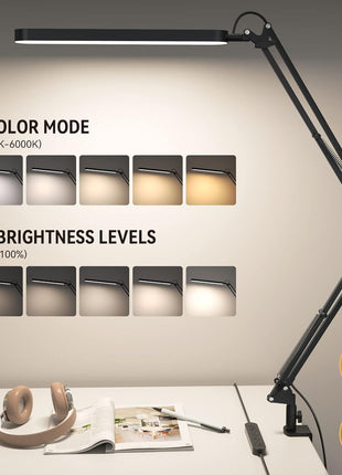 Desk Lamp for Home Office, Eye Comfortable LED Desk Light for Long Hours, Adjustable Swing Arm with Memory Function, Black