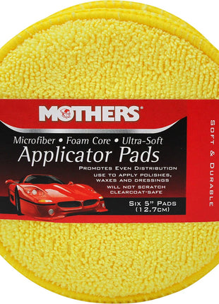 Mothers Microfiber Polishing Pad and Cleaning Pads for Car Detailing, 5 Inch Diameter, Yellow, 6 Pack