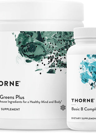 THORNE - Energy Bundle - Daily Greens Plus & Basic B Complex - Promotes Cellular Energy and Physical Endurance - 30 Servings