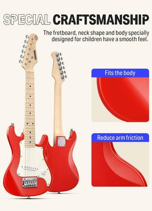 Donner 30 Inch Kids Electric Guitar Beginner Kit ST-Style (Red) | Mini Electric Guitar for Boys Girls with Amp, 600D Bag, Tuner, Picks, Cable, Strap, Extra Strings, and Lessons, DSJ-100