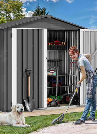 DWVO 6x4ft Outdoor Storage Shed, Weatherproof Tool Shed w/Locking Entry & Ventilation for Grass Cutter, Bike, Equipment, Courtyard, Garden (Dark Gray)