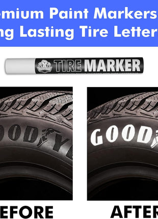 White tire Paint Marker for Car Tire Lettering - 4 Pack - Permanent Tire Paint Pens with Weatherproof Ink Designed to Last on Car Tires and Many Other Materials