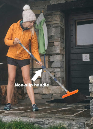 kelamayi Upgrade Broom and Dustpan Set, Self Cleaning with Dustpan Teeth, Indoor&Outdoor Sweeping, Ideal for Dog Cat Pets Home Use, Stand Up Broom and Dustpan (Gray&Orange)