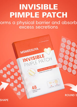 Pimple Patches 96 Count, Hydrocolloid Acne Patches, 2 Pack | Hydrocolloid acne patches provide discreet coverage for blemishes. Invisible round and heart shapes for day and night use