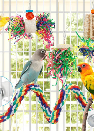 Bird Toys Bird Shredding Foraging Toys Parakeet Toy Chewing Hanging Toy Bird Shredded Paper Bird Cage Accessories Bird Rope Perch for Conure Cockatiel Budgies Lovebird Parrotlet (Without Rope Perch)