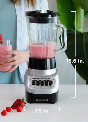 BLACK+DECKER PowerCrush Multi-Function Blender with 6-Cup Glass Jar, 4 Speed Settings, Silver