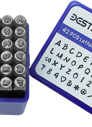 BESTNULE 42PCS Metal Stamping Kit, Number and Letter Stamp Set (A-Z, 0-9 and&,Love Symbol), Industrial Grade Hardened Carbon Steel, Perfect for Imprinting Metal, Wood,Leather (1/8 inch, 3MM)