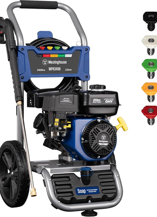 Westinghouse WPX3400 Gas Pressure Washer, 3400 PSI and 2.6 GPM, Onboard Soap Tank, Spray Gun and Wand, 5 Nozzle Set, for Cars/Fences/Driveways/Homes/Patios/Furniture