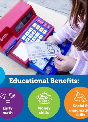 Learning Resources Pretend & Play Calculator Register Toy - Kids Play Set & Credit Card Toy, Register for Kids, Pretend Grocery Store Shopping Playset for Toddlers, Teaching Math Set